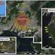 Hiroshima city and bay area with location of the A-bomb hypocenter.